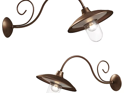 Classic Bronze Wall Sconce With Curved Arm Round Base And Clear Glass Bulb Design 3d model