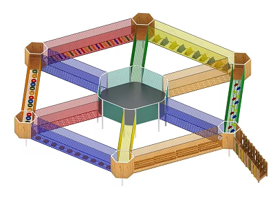 Colorful Playground Equipment With Climbing Nets Central Trampoline And Interactive Activity Zones 3d model