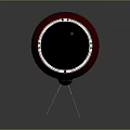 Stylish Red Circular Display Device With Circular Screen And Stand On Dark Background