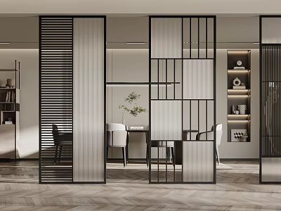 Modern Geometric Room Divider With Metal Frame In Open Interior Space 3d model