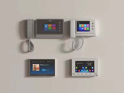 Modern Public Facility Control Devices With Digital Touch Screens And Silver Wall Mounted Panels 3d model