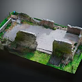 3D Model of Ancient Ruins Featuring Stone Walls Grass and Flagstone Courtyard
