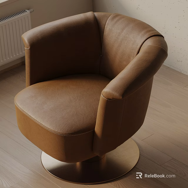 Comfortable Brown Leather Leisure Chair With Swivel Base And Modern Design 3d model 