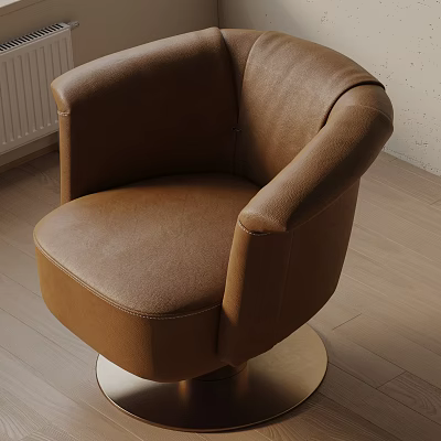 Comfortable Brown Leather Leisure Chair With Swivel Base And Modern Design 3d model