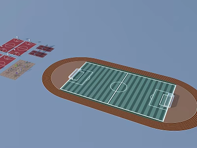 Football Field With Green Turf White Lines And Surrounding Track 3d model