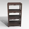 Chinese Style Dark Wood Shelf With Carved Details And Four Open Tiers