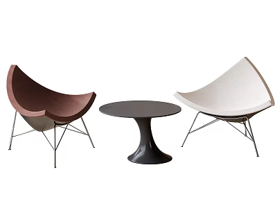 Modern Table and Chair Set Featuring Brown White Seats Black Round Top Metal Legs 3d model