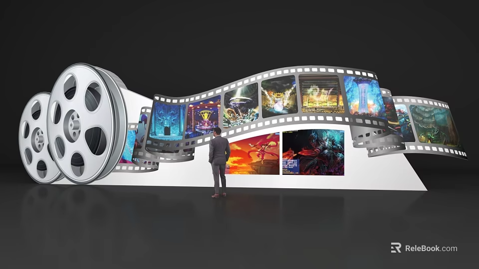 Giant Movie Film Reel Featuring Scenes As Popular Photo Check In Spot 3d model 