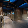 Shower Sauna Spa Interior With Wooden Ceiling Mural And Reception Counter