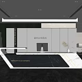 Modern Company Reception Desk with Marble Countertop and Sculpture Plant Decor in Office Lobby