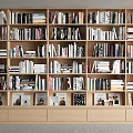 Modern Wooden Bookcase with Multi Tiered Shelves Filled with Books and Photo Frames