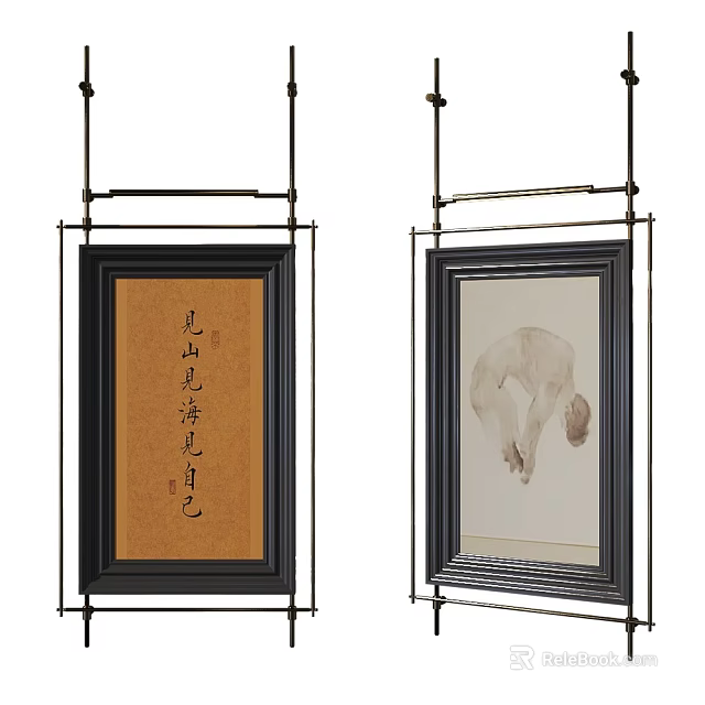 Traditional Hanging Picture Frames With Calligraphy Art And Painting Metal Design 3d model 