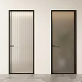 Modern Interior Hinged Doors With Black Frames Vertical Striped And Frosted Glass Panels