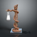 Rustic Table Lamp Featuring Tree Trunk Rope Wrap And Glass Light Bulb On Square Base 3d model