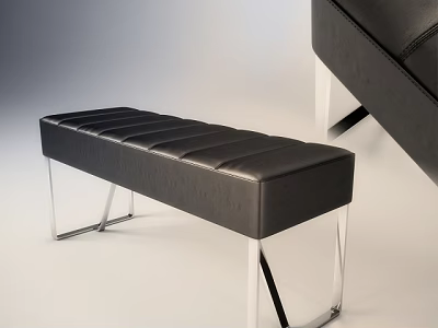 Modern Black Leather Sofa Bench With Stitched Design And Transparent Acrylic Legs 3d model