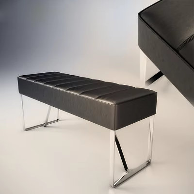 Modern Black Leather Sofa Bench With Stitched Design And Transparent Acrylic Legs 3d model