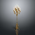 Golden Floor Standing Candelabra Lamp With Multi Branch Design And Decorative Base