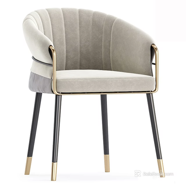 Elegant Modern Accent Chair With Velvet Upholstery Brass Armrests And Black Legs Design 3d model 