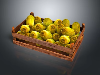 Fresh Green Cucumbers Filled In A Rustic Wooden Crate For Vegetable 3d model