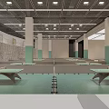 Indoor Basketball Court with Wooden Floor Green Walls White Ceiling Seats and Lighting
