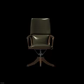 Green Upholstered Office Chair With Wooden Armrests And Swivel Base