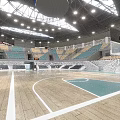 Modern Indoor Sports Fitness Arena Featuring Basketball Court Green Seats And Stands