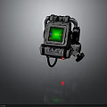 Sci Fi Mechanical Device With Green Screen Display And Metallic Control Panel