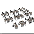 Modern Office Desks Setup With Multi Workstation Computers And Ergonomic Chairs 3d model