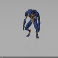 Blue Muscular Beast Character Standing in 3D Render with Ferocious Pose and Sharp Features