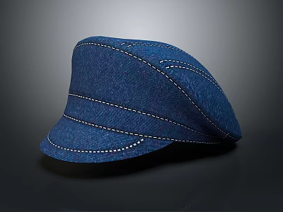 Stylish Blue Denim Hat With Stitched Details And Curved Brim Design 3d model