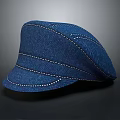 Stylish Blue Denim Hat With Stitched Details And Curved Brim Design