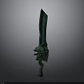 3D Rendered Green Fantasy Sword With Long Blade Glowing Patterns And Decorative Hilt
