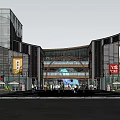 Vibrant Commercial Street With Modern Buildings Open Areas And Tree Surroundings