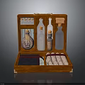 Vintage Wooden Box With Glass Bottles Scrolls And Fabric Lining