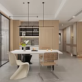 Modern Living Dining Room Interior Design With Beige Sofa Black Coffee Table And Abstract Painting