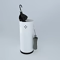 White Cylindrical Umbrella Stand With Black And Gray Umbrellas For Home Storage