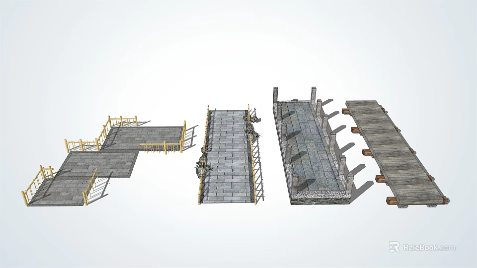 Different Types of Bridge Construction Components With Scaffolding And Deck Panels 3d model 