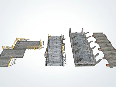 Different Types of Bridge Construction Components With Scaffolding And Deck Panels 3d model
