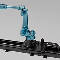 Blue Industrial Robotic Arm Mounted on Black Track System for Manufacturing Processes 3d model
