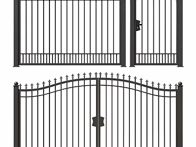 Wrought Iron Driveway Gates With Vertical Bars And Spiked Top Design 3d model
