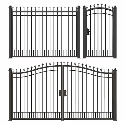 Wrought Iron Driveway Gates With Vertical Bars And Spiked Top Design 3d model