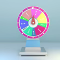 Interactive Colorful Spinning Wheel With Multiple Sections And Red Pointer On Blue Base 3d model
