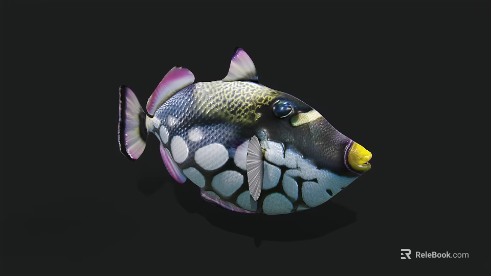 Vibrant Tropical Marine Fish With Colorful Patterns White Spots Purple Fins And Yellow Mouth 3d model 