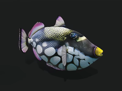 Vibrant Tropical Marine Fish With Colorful Patterns White Spots Purple Fins And Yellow Mouth 3d model