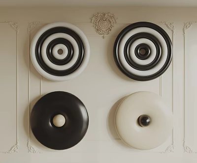 Chic Circular Wall Decor With Black And White Colors And Ornamental Accents 3d model
