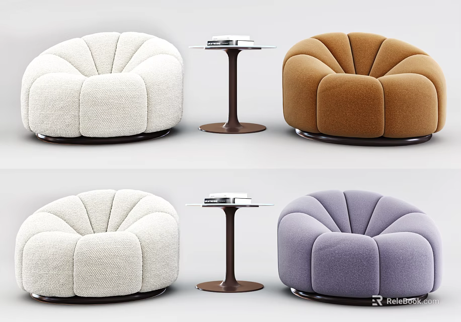 Stylish Round Design Casual Sofa Set With Multicolor Options And Side Table 3d model 