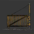 Yellow Barrier Scene Model With Vertical Pole And Textured Base