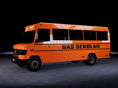 Orange School Bus Modern Exterior Design With Black Windows And BAS SEKOLAH Lettering 3d model