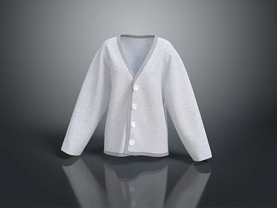 White V neck Button Front Cardigan With Soft Fabric And Long Sleeves 3d model