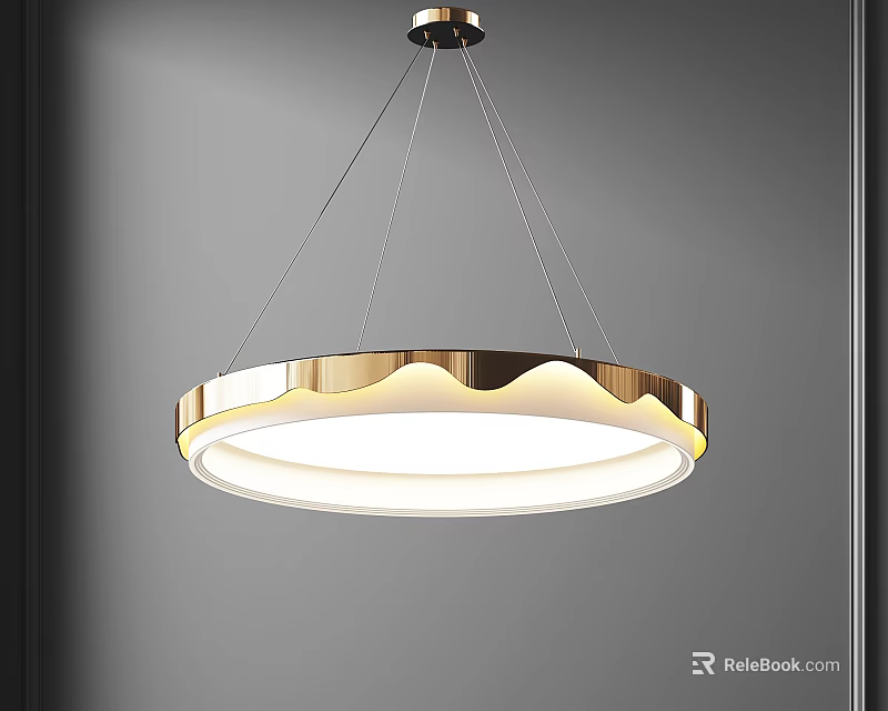 Elegant Modern Round Chandelier With Gold Wavy Frame And Soft Lighting For Interior 3d model 